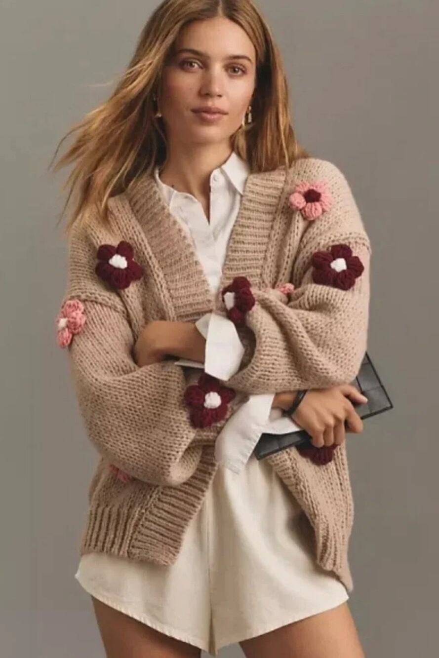 Anthropologie Duchamp Susannah 3D Crochet Floral Chunky Cardigan Sweater OS